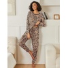Ekouaer 2 Pack Womens Pajama Sets Long Sleeve Lounge Sets Soft Pj Loungewear Sleepwear(Black/Leopard)