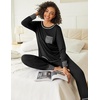 Ekouaer 2 Pack Womens Pajama Sets Long Sleeve Lounge Sets Soft Pj Loungewear Sleepwear(Black/True Red)