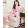Ekouaer 2 Pack Womens Pajama Sets Long Sleeve Lounge Sets Soft Pj Loungewear Sleepwear(Light Blue/Pink Bow)