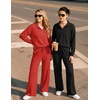 Ekouaer 2 Piece Sets for Women Half Zip Lounge Sets Matching Fall Outfits(Red)