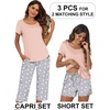 Ekouaer 3 PCS Capri Pajamas for Women Set Short Sleeve Pajama Lounge Sets(Light Pink)