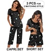 Ekouaer 3 PCS Capri Pajamas for Women Set Short Sleeve Pajama Lounge Sets(Moon and Star)