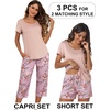 Ekouaer 3 PCS Capri Pajamas for Women Set Short Sleeve Pajama Lounge Sets(Pink Flowers)