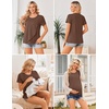 Ekouaer 3 Pack Nursing Shirts Short Sleeve Breastfeeding Tops Maternity Tee(Black/Brown/Light Gray)