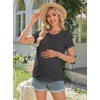 Ekouaer 3 Pack Nursing Shirts Short Sleeve Breastfeeding Tops Maternity Tee(Black/Dark Gray/Gray White Stripes)