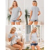 Ekouaer 3 Pack Nursing Shirts Short Sleeve Breastfeeding Tops Maternity Tee(Black/Dark Gray/Gray White Stripes)