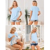 Ekouaer 3 Pack Nursing Shirts Short Sleeve Breastfeeding Tops Maternity Tee(Black/Light Blue/Gray White Stripes)