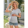 Ekouaer 3 Pack Nursing Shirts Short Sleeve Breastfeeding Tops Maternity Tee(Black/Light Blue/Gray White Stripes)