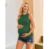 Ekouaer 3 Packs Maternity Tank Tops Crew Neck Ribbed Pregnancy Shirts(3pcs Black/ Grey/ Dark Green)