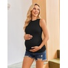 Ekouaer 3 Packs Maternity Tank Tops Crew Neck Ribbed Pregnancy Shirts(3pcs Black/ White/ Dirty Pink)
