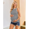 Ekouaer 3 Packs Maternity Tank Tops Crew Neck Ribbed Pregnancy Shirts(3pcs Brown/ Stripes/ Off-white)