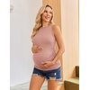 Ekouaer 3 Packs Maternity Tank Tops Crew Neck Ribbed Pregnancy Shirts(3pcs Dirty Pink/ Grey/ Light Green)