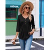 Ekouaer 3/4 Length Sleeve Womens Tops V Neck Blouses Casual Pleated Shirts(Black)