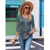 Ekouaer 3/4 Length Sleeve Womens Tops V Neck Blouses Casual Pleated Shirts(Blue Boho)