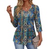 Ekouaer 3/4 Length Sleeve Womens Tops V Neck Blouses Casual Pleated Shirts(Blue Boho)