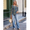 Ekouaer 3/4 Length Sleeve Womens Tops V Neck Blouses Casual Pleated Shirts(Blue Boho)