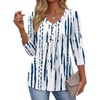 Ekouaer 3/4 Length Sleeve Womens Tops V Neck Blouses Casual Pleated Shirts(Blue White Striped)