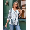 Ekouaer 3/4 Length Sleeve Womens Tops V Neck Blouses Casual Pleated Shirts(Blue White Striped)