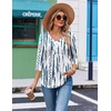 Ekouaer 3/4 Length Sleeve Womens Tops V Neck Blouses Casual Pleated Shirts(Blue White Striped)