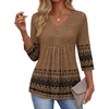 Ekouaer 3/4 Length Sleeve Womens Tops V Neck Blouses Casual Pleated Shirts(Brown Boho)