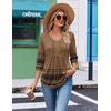 Ekouaer 3/4 Length Sleeve Womens Tops V Neck Blouses Casual Pleated Shirts(Brown Boho)