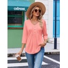 Ekouaer 3/4 Length Sleeve Womens Tops V Neck Blouses Casual Pleated Shirts(Coral)