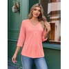 Ekouaer 3/4 Length Sleeve Womens Tops V Neck Blouses Casual Pleated Shirts(Coral)