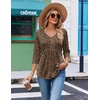 Ekouaer 3/4 Length Sleeve Womens Tops V Neck Blouses Casual Pleated Shirts(Leopard Print)