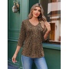 Ekouaer 3/4 Length Sleeve Womens Tops V Neck Blouses Casual Pleated Shirts(Leopard Print)