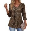Ekouaer 3/4 Length Sleeve Womens Tops V Neck Blouses Casual Pleated Shirts(Leopard Print)