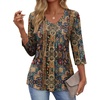 Ekouaer 3/4 Length Sleeve Womens Tops V Neck Blouses Casual Pleated Shirts(Multicolor Boho)