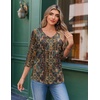 Ekouaer 3/4 Length Sleeve Womens Tops V Neck Blouses Casual Pleated Shirts(Multicolor Boho)