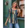 Ekouaer 3/4 Length Sleeve Womens Tops V Neck Blouses Casual Pleated Shirts(Multicolor Striped)
