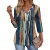 Ekouaer 3/4 Length Sleeve Womens Tops V Neck Blouses Casual Pleated Shirts(Multicolor Striped)