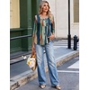 Ekouaer 3/4 Length Sleeve Womens Tops V Neck Blouses Casual Pleated Shirts(Multicolor Striped)