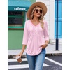 Ekouaer 3/4 Length Sleeve Womens Tops V Neck Blouses Casual Pleated Shirts(Pink Stripes)