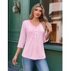 Ekouaer 3/4 Length Sleeve Womens Tops V Neck Blouses Casual Pleated Shirts(Pink Stripes)