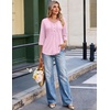 Ekouaer 3/4 Length Sleeve Womens Tops V Neck Blouses Casual Pleated Shirts(Pink Stripes)
