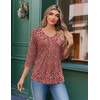 Ekouaer 3/4 Length Sleeve Womens Tops V Neck Blouses Casual Pleated Shirts(Red Floral)