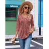 Ekouaer 3/4 Length Sleeve Womens Tops V Neck Blouses Casual Pleated Shirts(Red Floral)