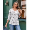 Ekouaer 3/4 Length Sleeve Womens Tops V Neck Blouses Casual Pleated Shirts(White Floral)