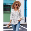 Ekouaer 3/4 Length Sleeve Womens Tops V Neck Blouses Casual Pleated Shirts(White Floral)