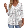 Ekouaer 3/4 Length Sleeve Womens Tops V Neck Blouses Casual Pleated Shirts(White Floral)