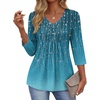 Ekouaer 3/4 Length Sleeve Womens Tops V Neck Blouses Casual Pleated Shirts(Willow Flower)
