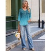 Ekouaer 3/4 Length Sleeve Womens Tops V Neck Blouses Casual Pleated Shirts(Willow Flower)