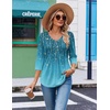 Ekouaer 3/4 Length Sleeve Womens Tops V Neck Blouses Casual Pleated Shirts(Willow Flower)