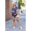 Ekouaer 3/4 Pack Womens Maternity Shirts Short Sleeve Pregnancy Tops(3pcs Black / Dark Red / Navy)
