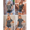 Ekouaer 3/4 Pack Womens Maternity Shirts Short Sleeve Pregnancy Tops(3pcs- Floral Black + Army Green + Dark Grey)
