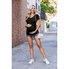Ekouaer 3/4 Pack Womens Maternity Shirts Short Sleeve Pregnancy Tops(4pcs Black / Brown / Floar 318 / Grey)