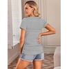 Ekouaer 3/4 Pack Womens Maternity Shirts Short Sleeve Pregnancy Tops(4pcs Black / Brown / Stripes / White)
